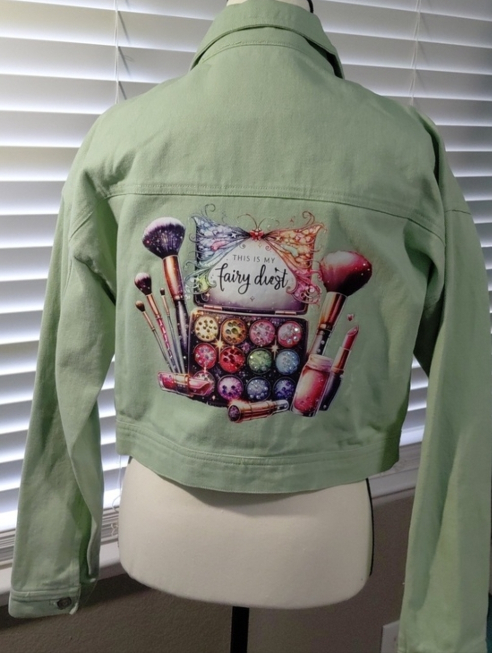Upcycled Appliqued Cropped Denim Jacket w/ rhinestones.